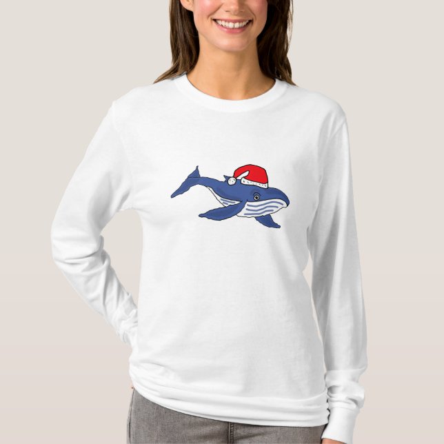 CJ- Funny Blue Whale in Santa hat Shirt (Front)