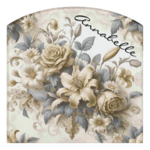 CJANGE Gray Antique Floral Perfection Name Door Sign