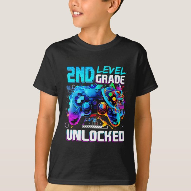 Ck To School 2nd Grade Level Unlocked Gamer Kids B T-Shirt (Front)