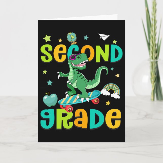 Ck To School Rolling Into 2nd Grade T-rex Skateboa Card (Front)
