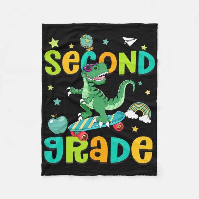Ck To School Rolling Into 2nd Grade T-rex Skateboa Fleece Blanket (Front)