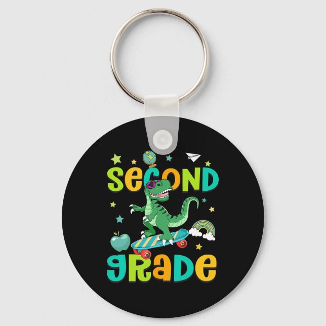 Ck To School Rolling Into 2nd Grade T-rex Skateboa Keychain (Front)