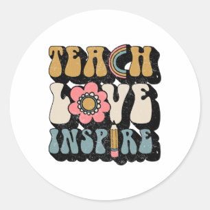 Ck To School Teach Love Inspire Retro Teachers Wom Classic Round Sticker