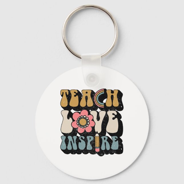 Ck To School Teach Love Inspire Retro Teachers Wom Keychain (Front)