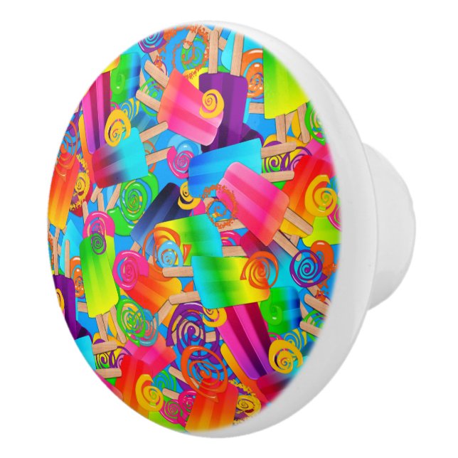 CKC Popsicle Swirls, Blue-CERAMIC PULL KNOB (Right)