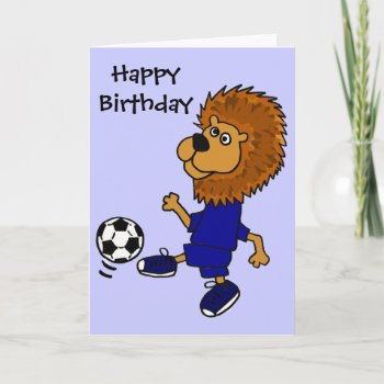 Cl- Lion Playing Soccer Cartoon Card by tickleyourfunnybone at Zazzle