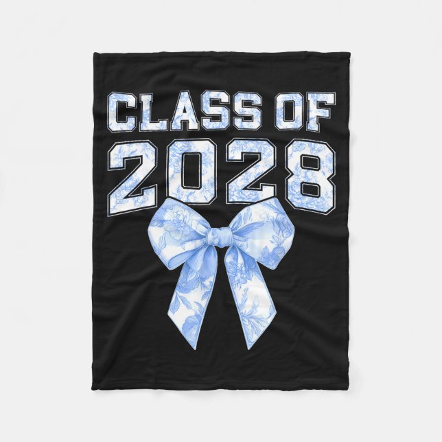 Cl Of 2028 Blue Toile Floral Coquette Bow Girl Kid Fleece Blanket (Front)