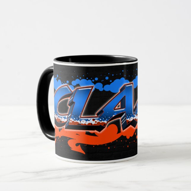 Claas First Name Name Graffiti blue orange Mug (Front Left)