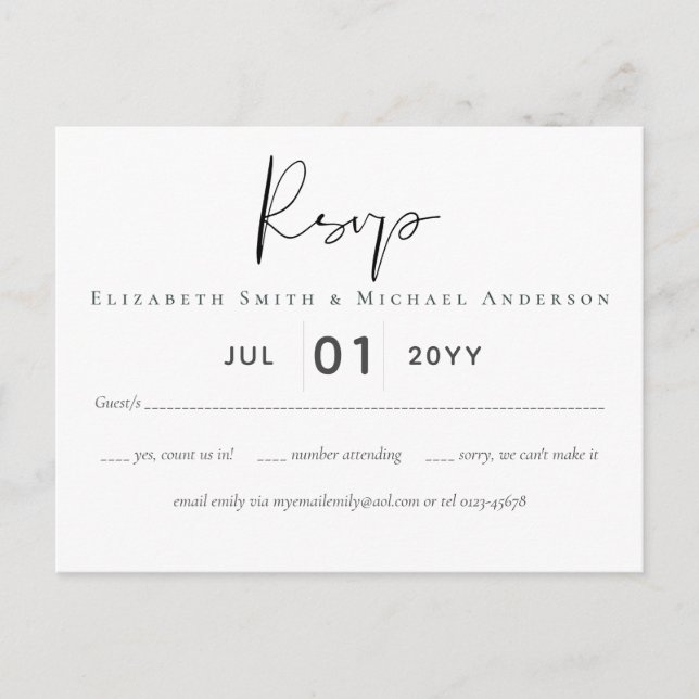 Claassic White Script RSVP MENU Budget (Front)