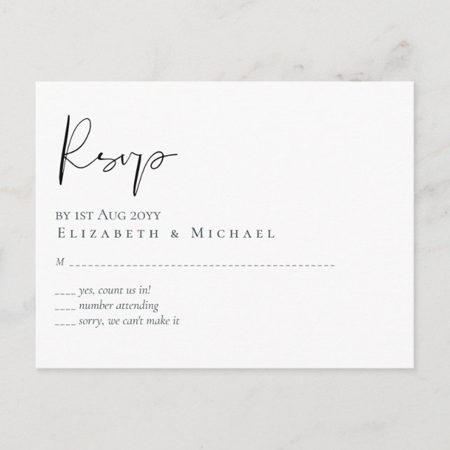 Claassic White Script RSVP MENU Budget (Front)