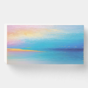 “Clachanray” Wide Pink and Blue Landscape Seascape Wooden Box Sign