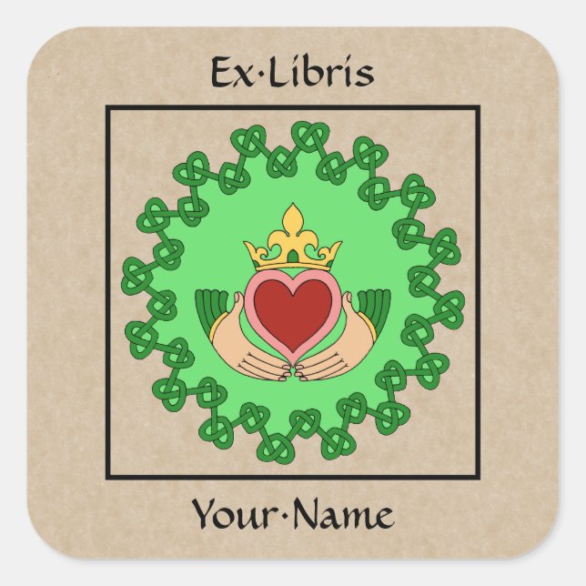 Claddagh and Green Knotwork Bookplate (Front)