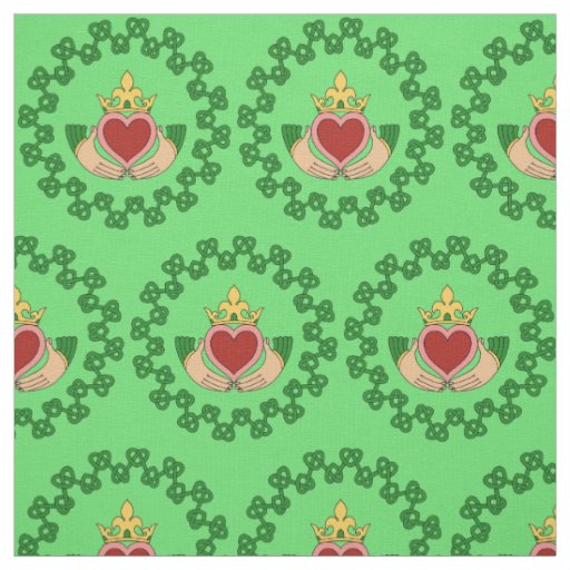 Claddagh and Green Knotwork Fabric