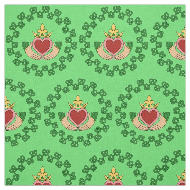 Claddagh and Green Knotwork Fabric (Swatch)