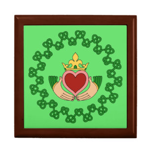 Claddagh and Green Knotwork Keepsake Box