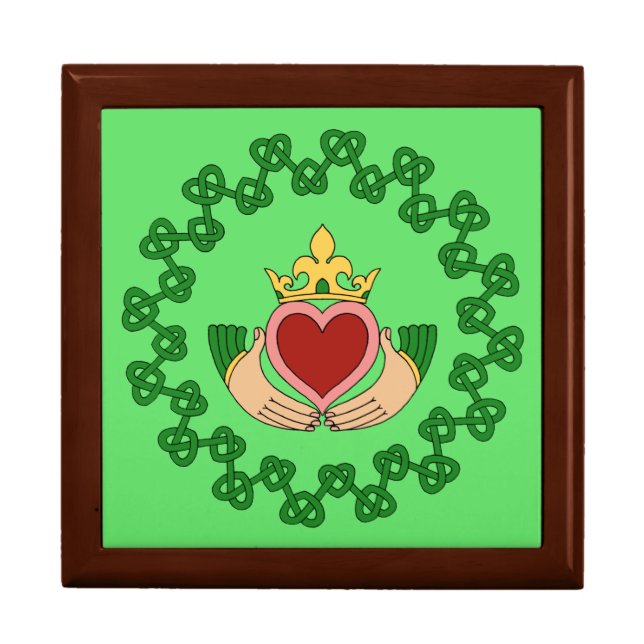 Claddagh and Green Knotwork Keepsake Box (Front)