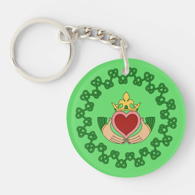 Claddagh and Green Knotwork Keychain (Front)