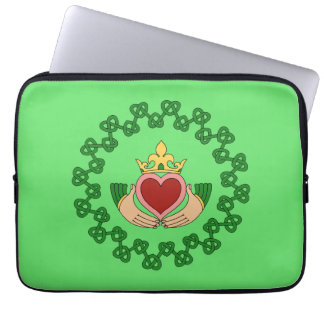 Claddagh and Green Knotwork Laptop Sleeve