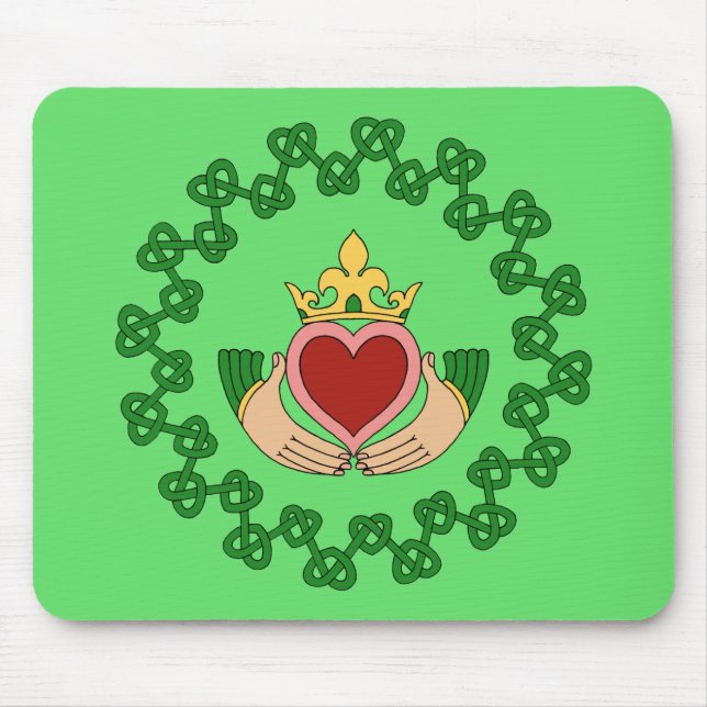Claddagh and Green Knotwork Mouse Pad (Front)