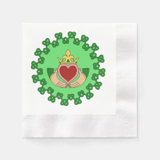 Claddagh and Green Knotwork Paper Napkins (Front)