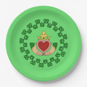 Claddagh and Green Knotwork Paper Plates