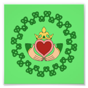 Claddagh and Green Knotwork Photo Print