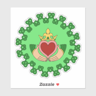 Claddagh and Green Knotwork Sticker
