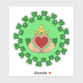 Claddagh and Green Knotwork Sticker