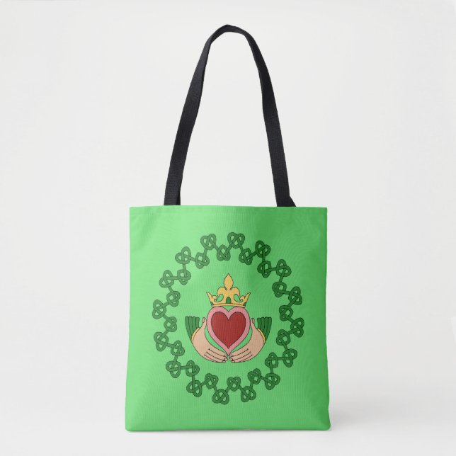 Claddagh and Green Knotwork Tote Bag (Front)