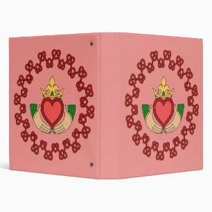 Claddagh and Red Knotwork on Pink 3 Ring Binder