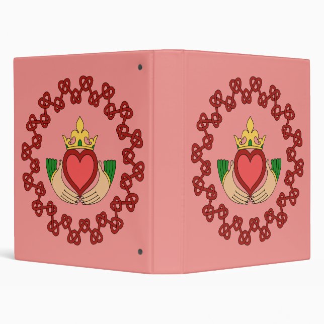 Claddagh and Red Knotwork on Pink 3 Ring Binder (Background)