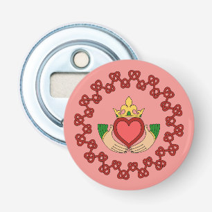 Claddagh and Red Knotwork on Pink Bottle Opener