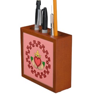 Claddagh and Red Knotwork on Pink Desk Organizer