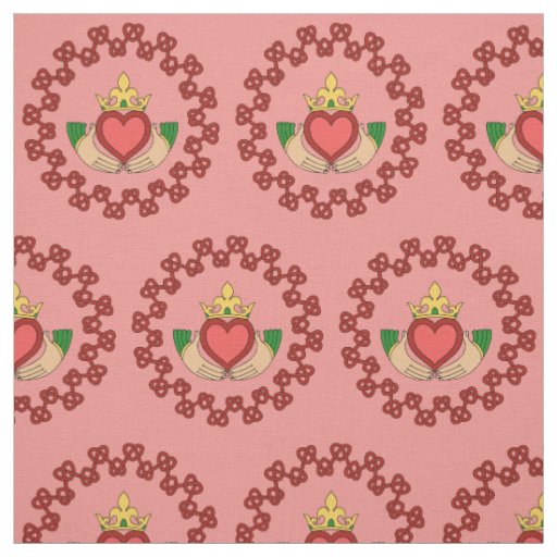 Claddagh and Red Knotwork on Pink Fabric