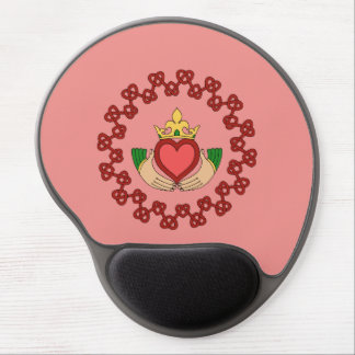 Claddagh and Red Knotwork on Pink Gel Mouse Pad