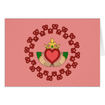 Claddagh and Red Knotwork on Pink Greeting Card