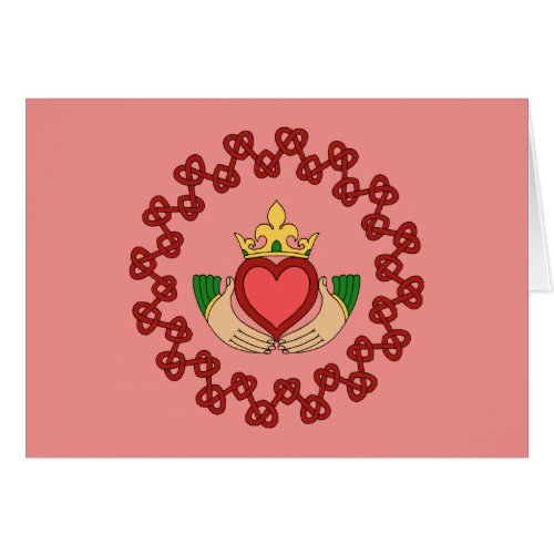 Claddagh and Red Knotwork on Pink Greeting Card