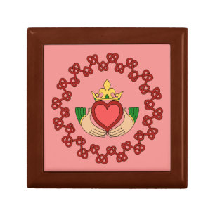 Claddagh and Red Knotwork on Pink Keepsake Box