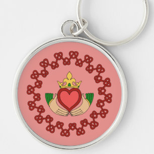 Claddagh and Red Knotwork on Pink Keychain