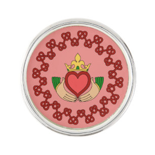 Claddagh and Red Knotwork on Pink Lapel Pin