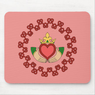 Claddagh and Red Knotwork on Pink Mouse Pad