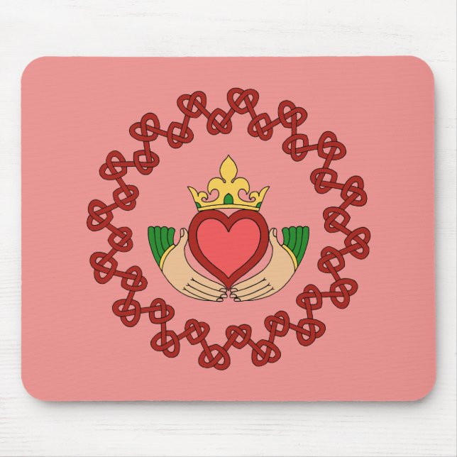 Claddagh and Red Knotwork on Pink Mouse Pad (Front)