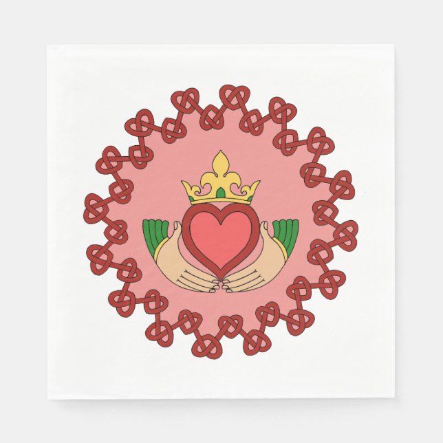 Claddagh and Red Knotwork on Pink Napkins (Front)