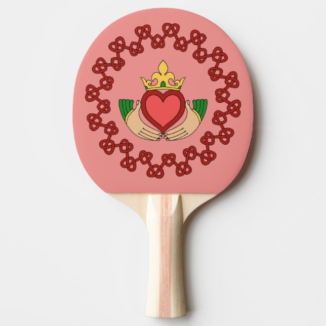 Claddagh and Red Knotwork on Pink Ping-Pong Paddle (Front)