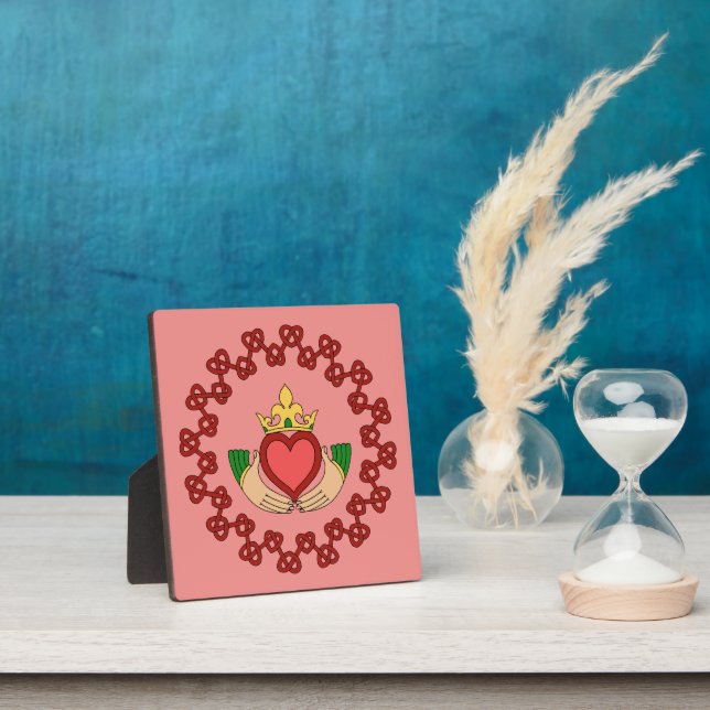 Claddagh and Red Knotwork on Pink Plaque