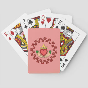 Claddagh and Red Knotwork on Pink Poker Cards