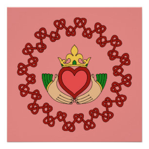 Claddagh and Red Knotwork on Pink Poster