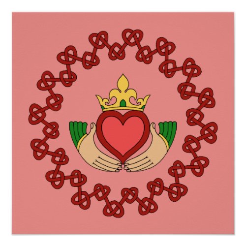 Claddagh and Red Knotwork on Pink