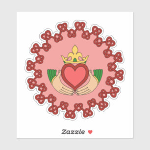 Claddagh and Red Knotwork on Pink Sticker
