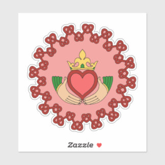 Claddagh and Red Knotwork on Pink Sticker